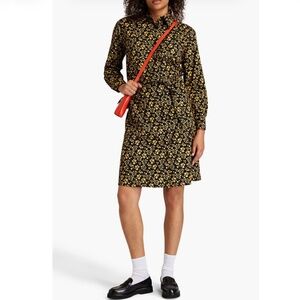 NWT A.P.C  PIXIE Floral-print cotton-twill shirt dress black and yellow-42